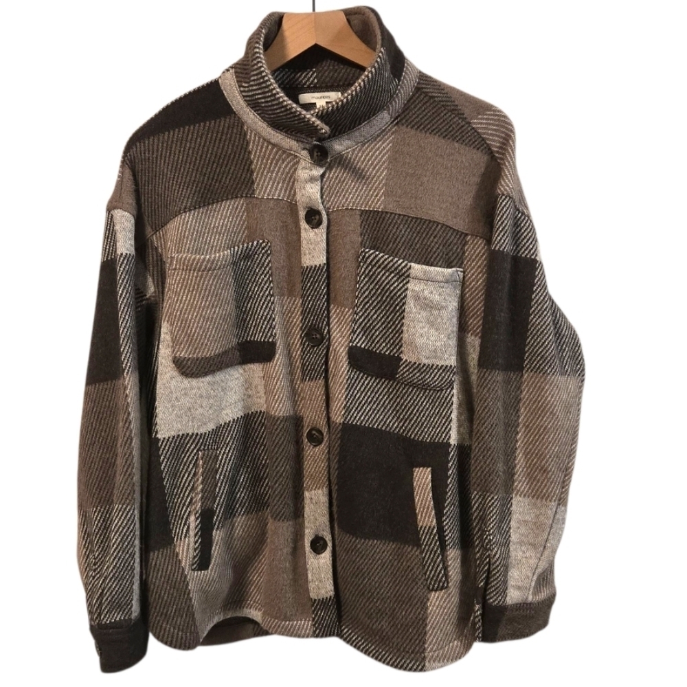 Maurices Brown Plaid Short Button Down Collared Shacket Size XL